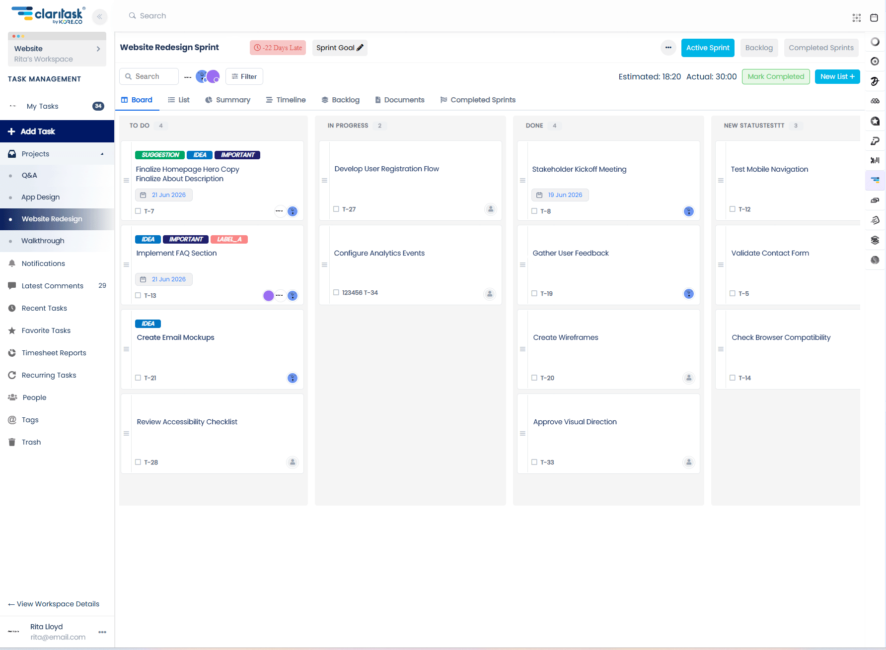 Create the task in Claritask